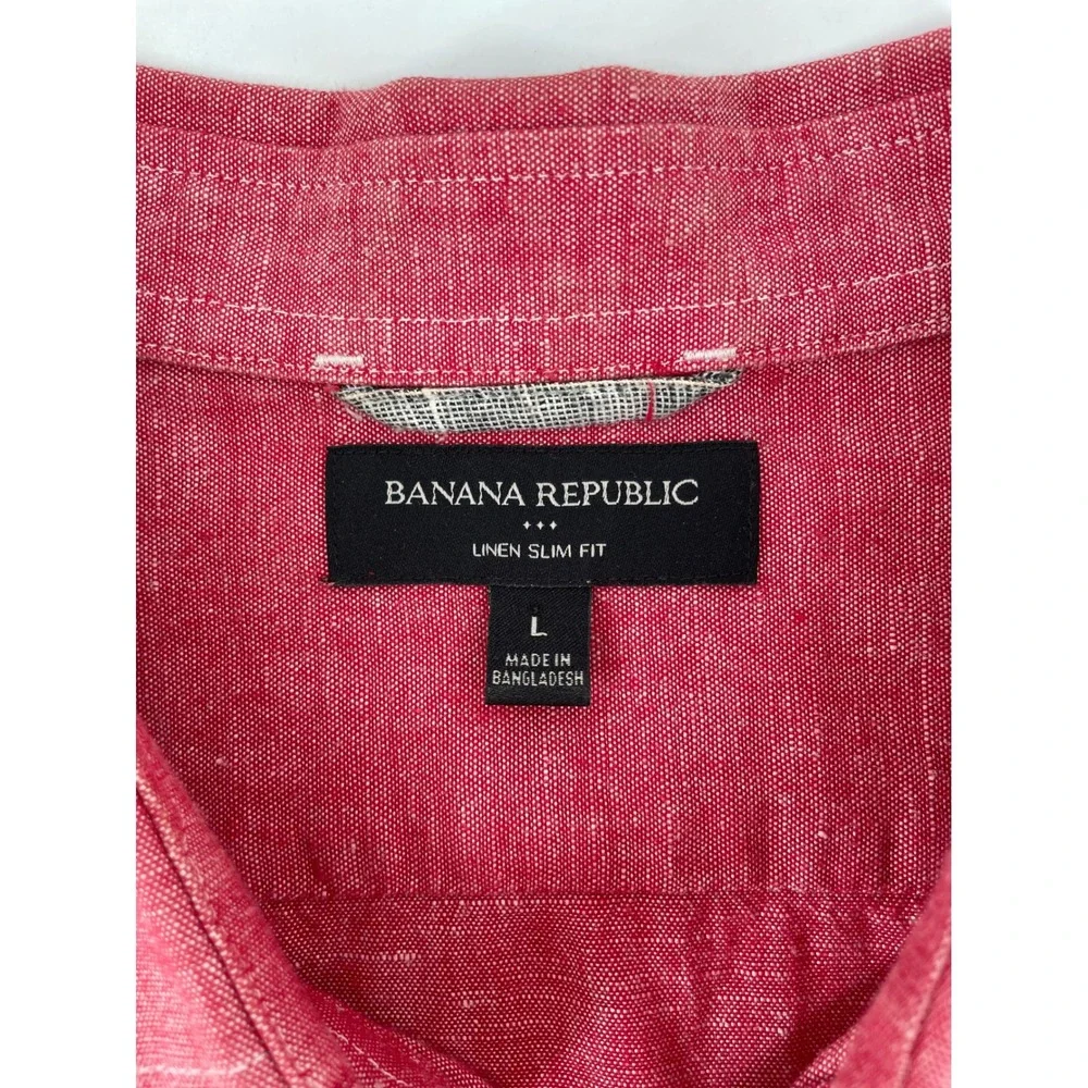 Banana Republic‎ Linen Blend Shirt Mens Large Slim Fit Red Sustainable Coastal
